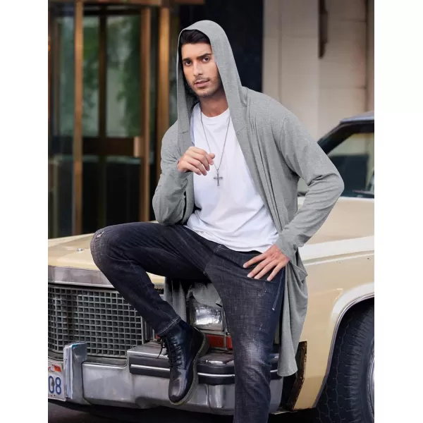 COOFANDY Men's Long Hooded Cardigan Shawl Collar Lightweight Open Front Drape Cape Overcoat with Pockets