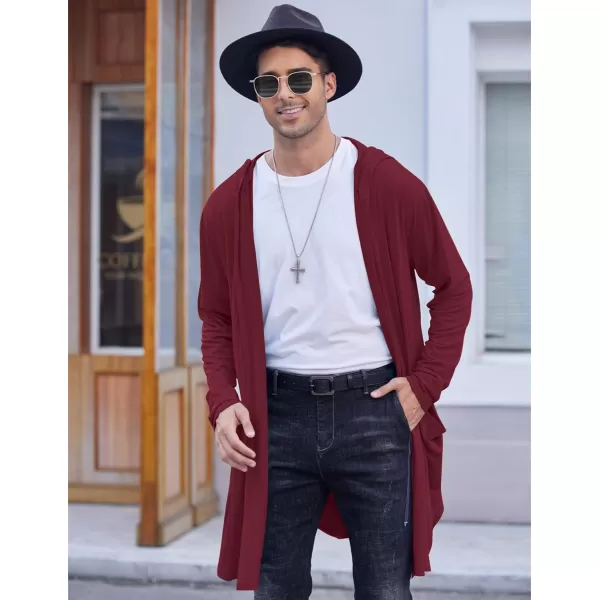 COOFANDY Men's Long Hooded Cardigan Shawl Collar Lightweight Open Front Drape Cape Overcoat with Pockets