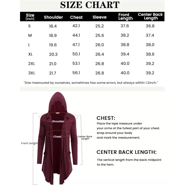 COOFANDY Men's Long Hooded Cardigan Shawl Collar Lightweight Open Front Drape Cape Overcoat with Pockets