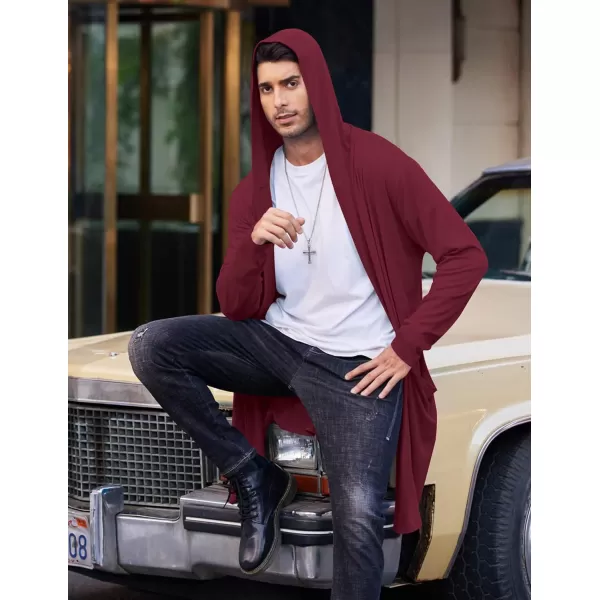 COOFANDY Men's Long Hooded Cardigan Shawl Collar Lightweight Open Front Drape Cape Overcoat with Pockets