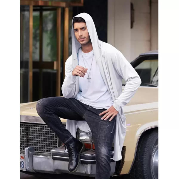 COOFANDY Men's Long Hooded Cardigan Shawl Collar Lightweight Open Front Drape Cape Overcoat with Pockets