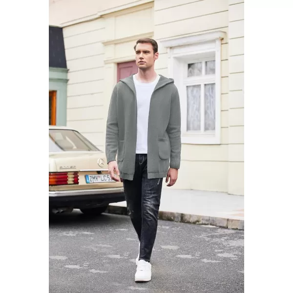 COOFANDY Mens Long Open Front Cardigan Sweater Lightweight Hooded Knitted Cardigan Sweaters with Pockets