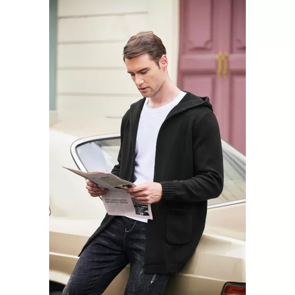 COOFANDY Mens Long Open Front Cardigan Sweater Lightweight Hooded Knitted Cardigan Sweaters with Pockets