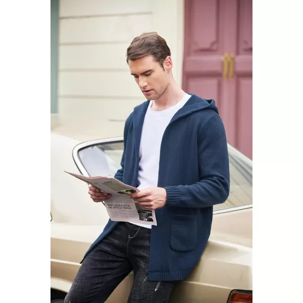 COOFANDY Mens Long Open Front Cardigan Sweater Lightweight Hooded Knitted Cardigan Sweaters with Pockets