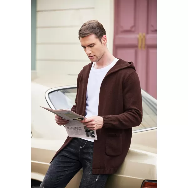 COOFANDY Mens Long Open Front Cardigan Sweater Lightweight Hooded Knitted Cardigan Sweaters with Pockets