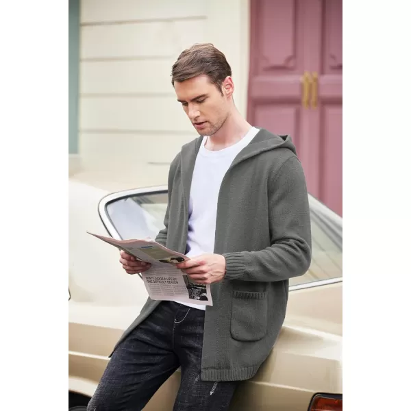 COOFANDY Mens Long Open Front Cardigan Sweater Lightweight Hooded Knitted Cardigan Sweaters with Pockets