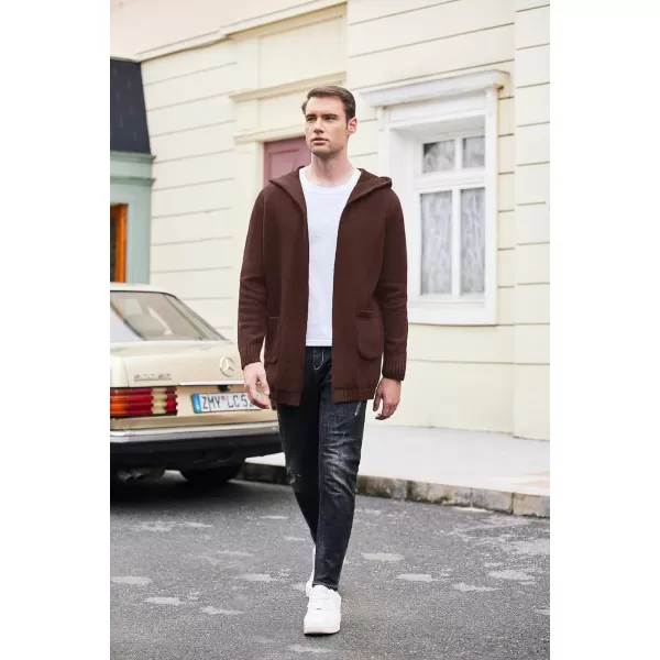 COOFANDY Mens Long Open Front Cardigan Sweater Lightweight Hooded Knitted Cardigan Sweaters with Pockets