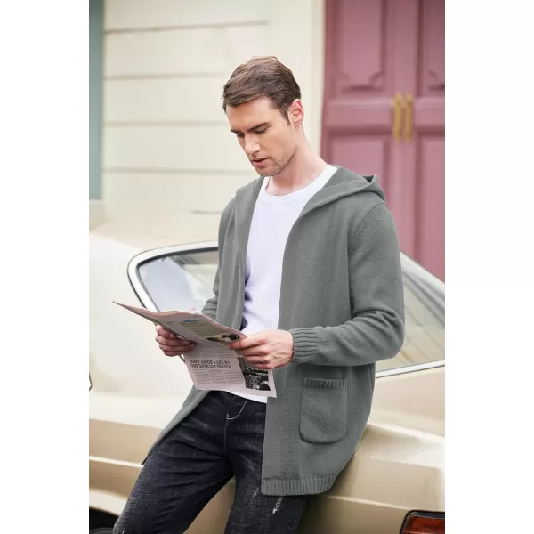 COOFANDY Mens Long Open Front Cardigan Sweater Lightweight Hooded Knitted Cardigan Sweaters with Pockets