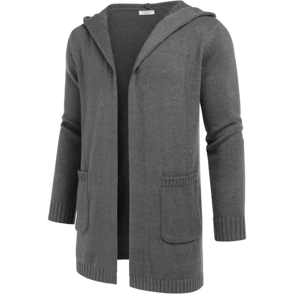 COOFANDY Mens Long Open Front Cardigan Sweater Lightweight Hooded Knitted Cardigan Sweaters with Pockets