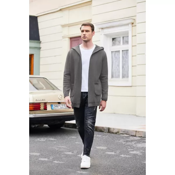 COOFANDY Mens Long Open Front Cardigan Sweater Lightweight Hooded Knitted Cardigan Sweaters with Pockets