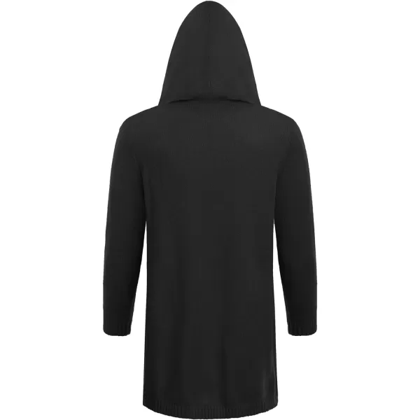 COOFANDY Mens Long Open Front Cardigan Sweater Lightweight Hooded Knitted Cardigan Sweaters with Pockets