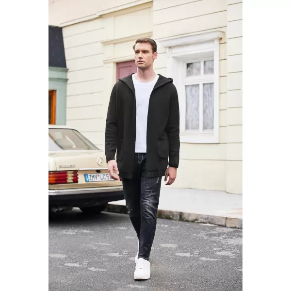 COOFANDY Mens Long Open Front Cardigan Sweater Lightweight Hooded Knitted Cardigan Sweaters with Pockets