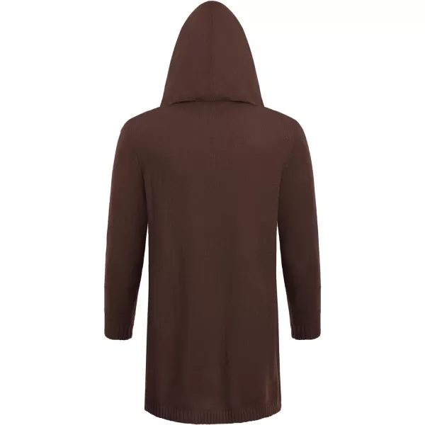 COOFANDY Mens Long Open Front Cardigan Sweater Lightweight Hooded Knitted Cardigan Sweaters with Pockets