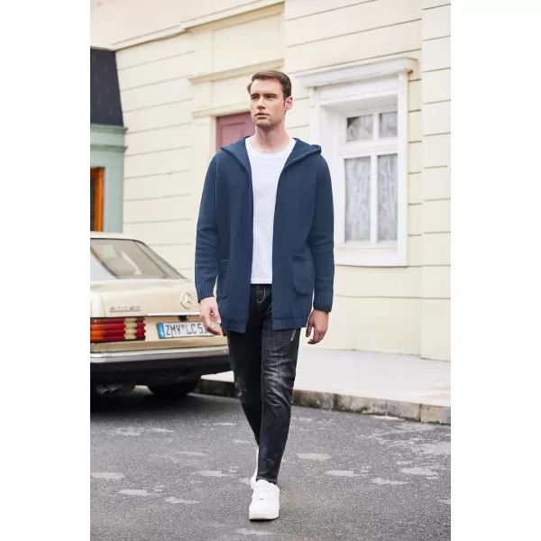 COOFANDY Mens Long Open Front Cardigan Sweater Lightweight Hooded Knitted Cardigan Sweaters with Pockets