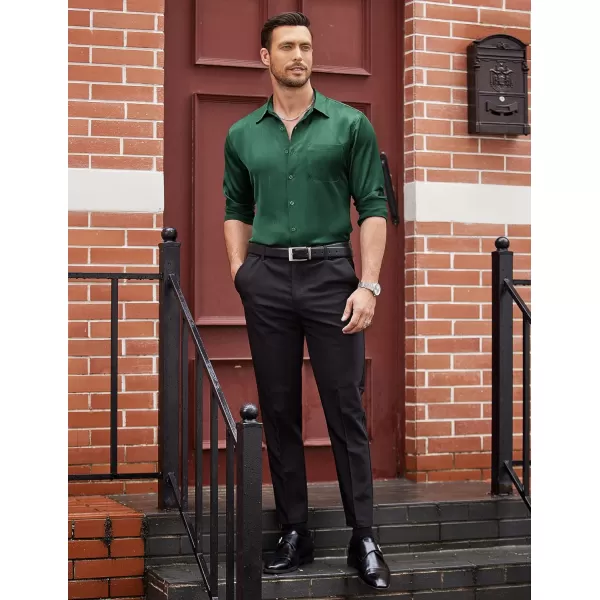 COOFANDY Men's Luxury Satin Dress Shirt Shiny Silk Long Sleeve Button Up Shirts Wedding Shirt Party Prom
