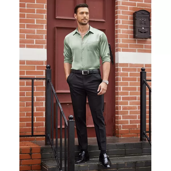 COOFANDY Men's Luxury Satin Dress Shirt Shiny Silk Long Sleeve Button Up Shirts Wedding Shirt Party Prom