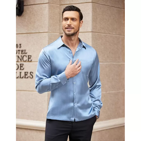 COOFANDY Men's Luxury Satin Dress Shirt Shiny Silk Long Sleeve Button Up Shirts Wedding Shirt Party Prom