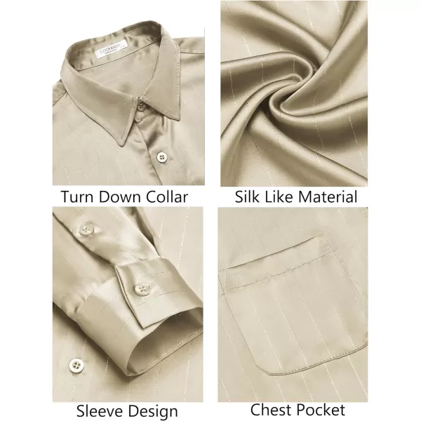 COOFANDY Men's Luxury Satin Dress Shirt Shiny Silk Long Sleeve Button Up Shirts Wedding Shirt Party Prom