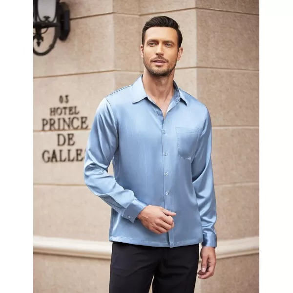 COOFANDY Men's Luxury Satin Dress Shirt Shiny Silk Long Sleeve Button Up Shirts Wedding Shirt Party Prom