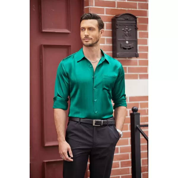 COOFANDY Men's Luxury Satin Dress Shirt Shiny Silk Long Sleeve Button Up Shirts Wedding Shirt Party Prom