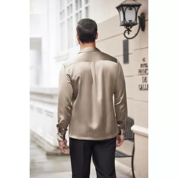 COOFANDY Men's Luxury Satin Dress Shirt Shiny Silk Long Sleeve Button Up Shirts Wedding Shirt Party Prom