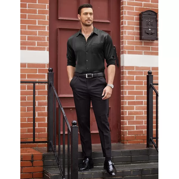 COOFANDY Men's Luxury Satin Dress Shirt Shiny Silk Long Sleeve Button Up Shirts Wedding Shirt Party Prom
