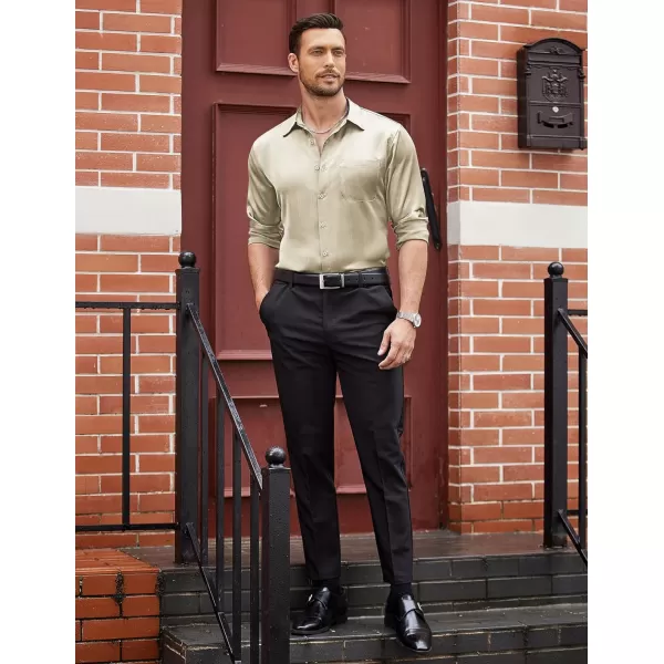 COOFANDY Men's Luxury Satin Dress Shirt Shiny Silk Long Sleeve Button Up Shirts Wedding Shirt Party Prom