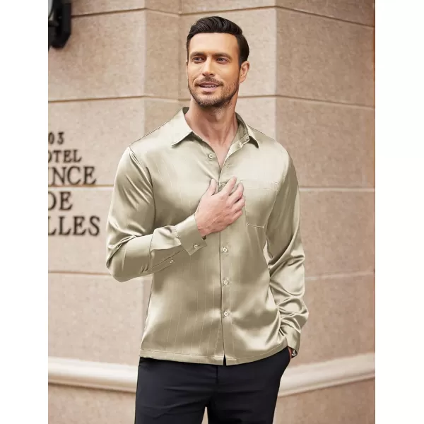 COOFANDY Men's Luxury Satin Dress Shirt Shiny Silk Long Sleeve Button Up Shirts Wedding Shirt Party Prom