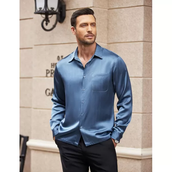 COOFANDY Men's Luxury Satin Dress Shirt Shiny Silk Long Sleeve Button Up Shirts Wedding Shirt Party Prom