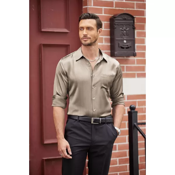 COOFANDY Men's Luxury Satin Dress Shirt Shiny Silk Long Sleeve Button Up Shirts Wedding Shirt Party Prom