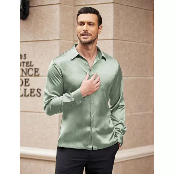 COOFANDY Men's Luxury Satin Dress Shirt Shiny Silk Long Sleeve Button Up Shirts Wedding Shirt Party Prom