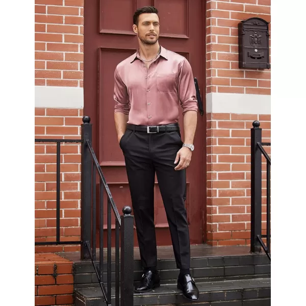 COOFANDY Men's Luxury Satin Dress Shirt Shiny Silk Long Sleeve Button Up Shirts Wedding Shirt Party Prom
