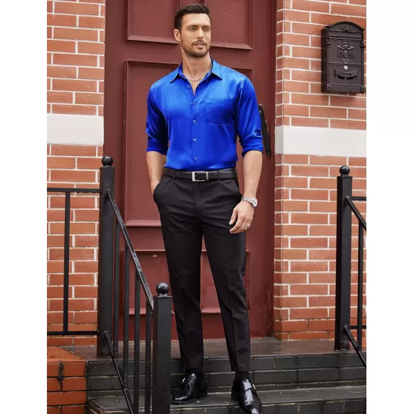COOFANDY Men's Luxury Satin Dress Shirt Shiny Silk Long Sleeve Button Up Shirts Wedding Shirt Party Prom