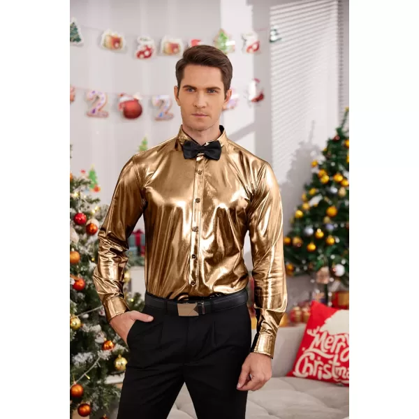 COOFANDY Men's Metallic Disco Shiny Slim Fit Long Sleeve Button Down Nightclub Party Shirts Christmas Shirt