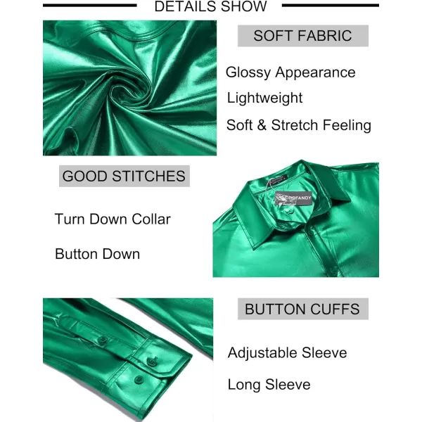 COOFANDY Men's Metallic Disco Shiny Slim Fit Long Sleeve Button Down Nightclub Party Shirts Christmas Shirt