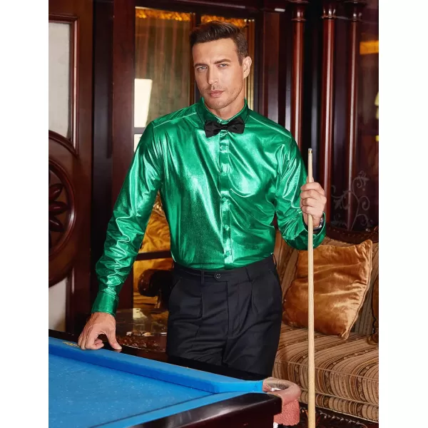 COOFANDY Men's Metallic Disco Shiny Slim Fit Long Sleeve Button Down Nightclub Party Shirts Christmas Shirt