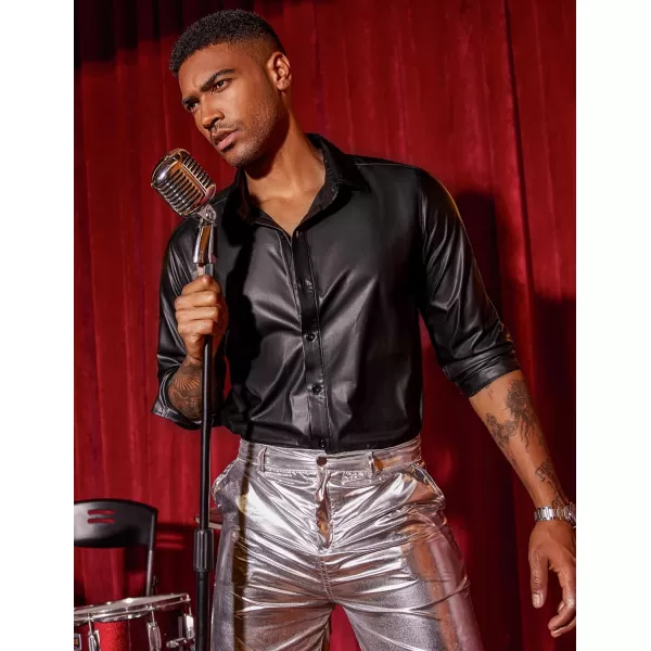 COOFANDY Men's Metallic Disco Shiny Slim Fit Long Sleeve Button Down Nightclub Party Shirts Christmas Shirt