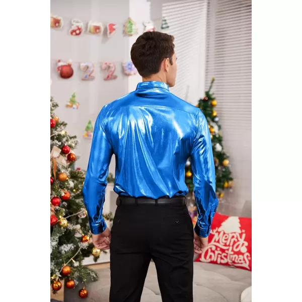 COOFANDY Men's Metallic Disco Shiny Slim Fit Long Sleeve Button Down Nightclub Party Shirts Christmas Shirt