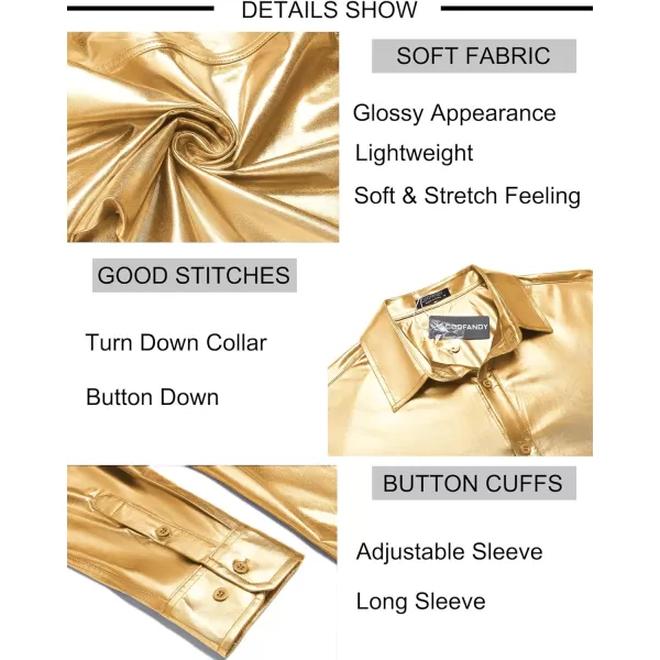 COOFANDY Men's Metallic Disco Shiny Slim Fit Long Sleeve Button Down Nightclub Party Shirts Christmas Shirt