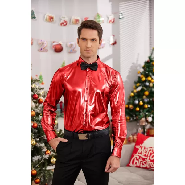 COOFANDY Men's Metallic Disco Shiny Slim Fit Long Sleeve Button Down Nightclub Party Shirts Christmas Shirt