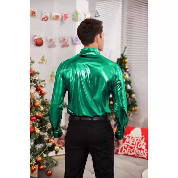 COOFANDY Men's Metallic Disco Shiny Slim Fit Long Sleeve Button Down Nightclub Party Shirts Christmas Shirt