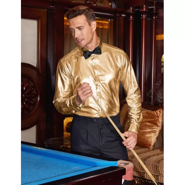 COOFANDY Men's Metallic Disco Shiny Slim Fit Long Sleeve Button Down Nightclub Party Shirts Christmas Shirt