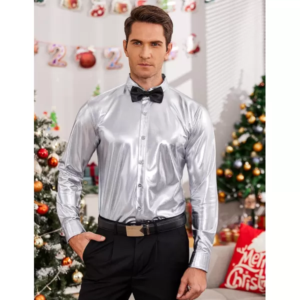 COOFANDY Men's Metallic Disco Shiny Slim Fit Long Sleeve Button Down Nightclub Party Shirts Christmas Shirt