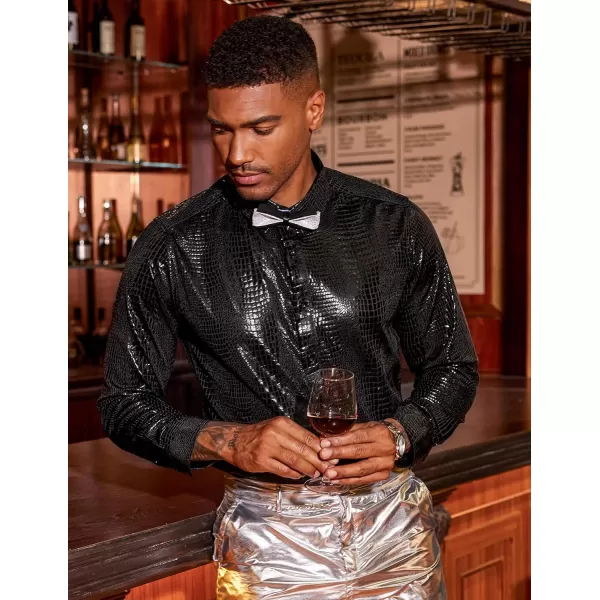 COOFANDY Men's Metallic Disco Shiny Slim Fit Long Sleeve Button Down Nightclub Party Shirts Christmas Shirt