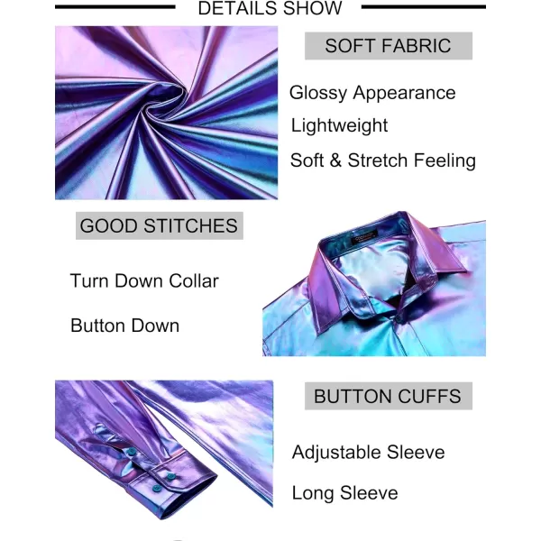COOFANDY Men's Metallic Disco Shiny Slim Fit Long Sleeve Button Down Nightclub Party Shirts Christmas Shirt