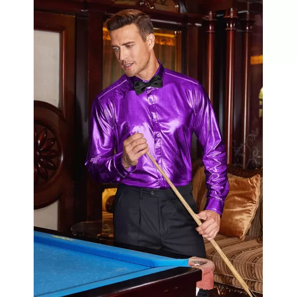 COOFANDY Men's Metallic Disco Shiny Slim Fit Long Sleeve Button Down Nightclub Party Shirts Christmas Shirt