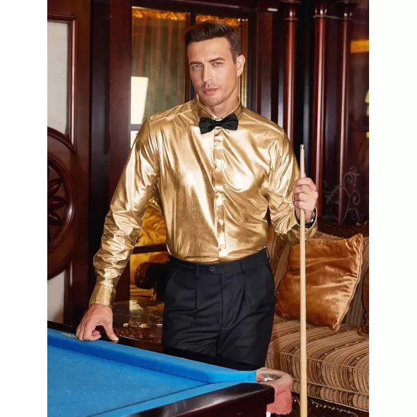 COOFANDY Men's Metallic Disco Shiny Slim Fit Long Sleeve Button Down Nightclub Party Shirts Christmas Shirt
