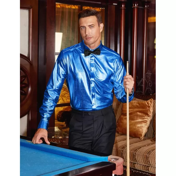 COOFANDY Men's Metallic Disco Shiny Slim Fit Long Sleeve Button Down Nightclub Party Shirts Christmas Shirt