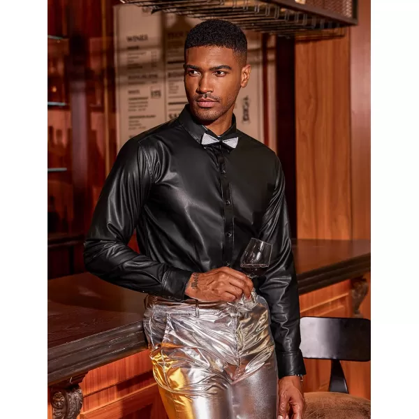 COOFANDY Men's Metallic Disco Shiny Slim Fit Long Sleeve Button Down Nightclub Party Shirts Christmas Shirt