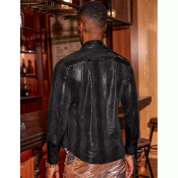 COOFANDY Men's Metallic Disco Shiny Slim Fit Long Sleeve Button Down Nightclub Party Shirts Christmas Shirt